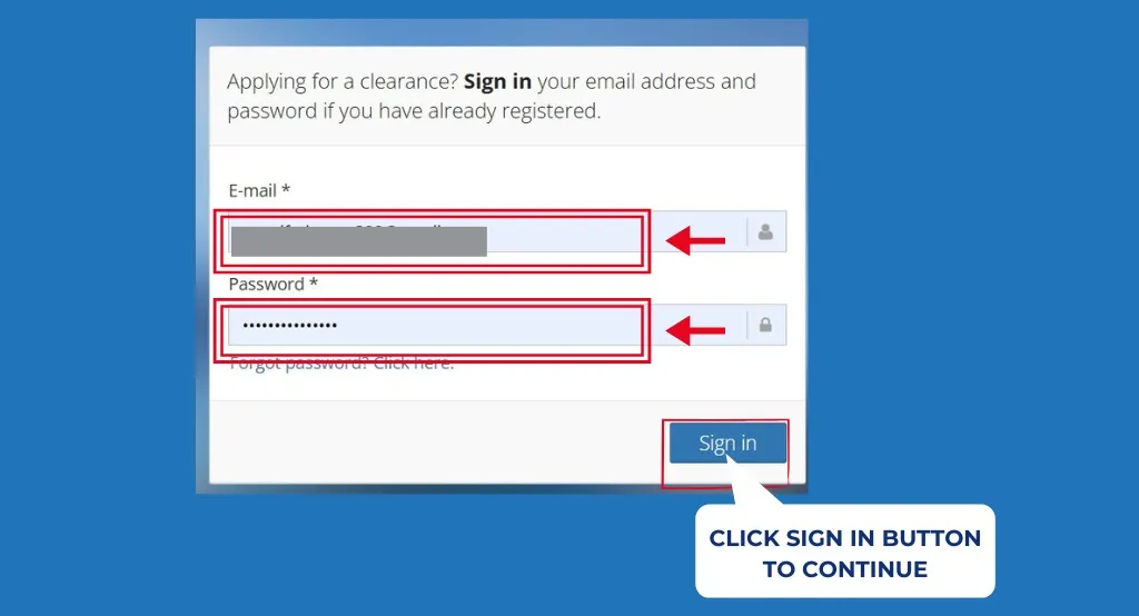Online Appointment 3 NPCS sign-in screen