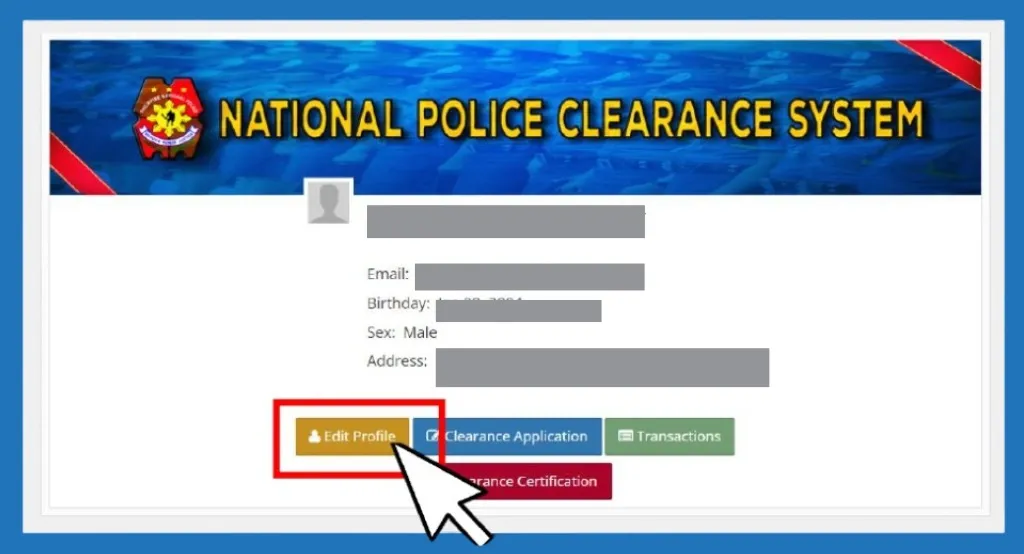Online Appointment 4 Edit profile section on police clearance portal