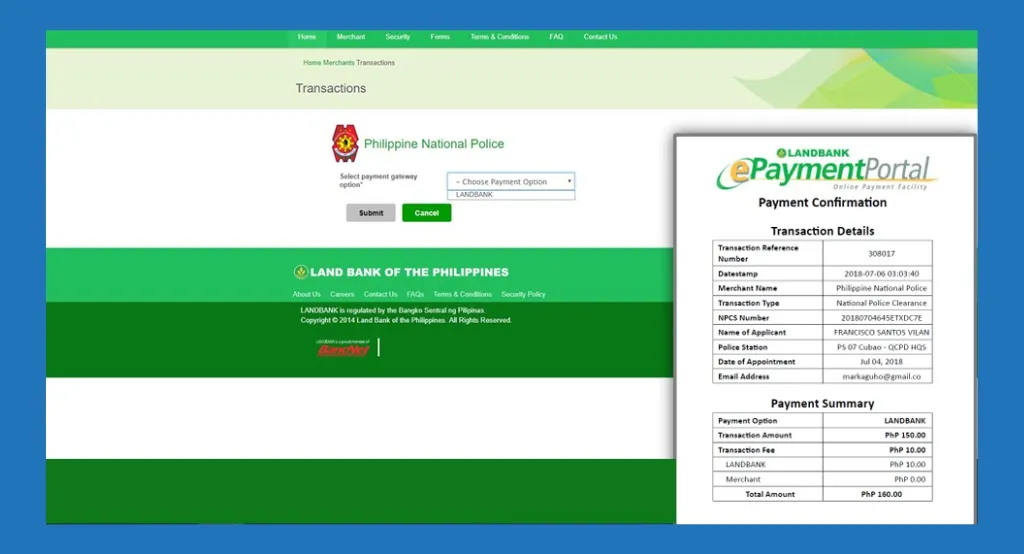 Online Appointment 9 Receipt of police clearance online fee