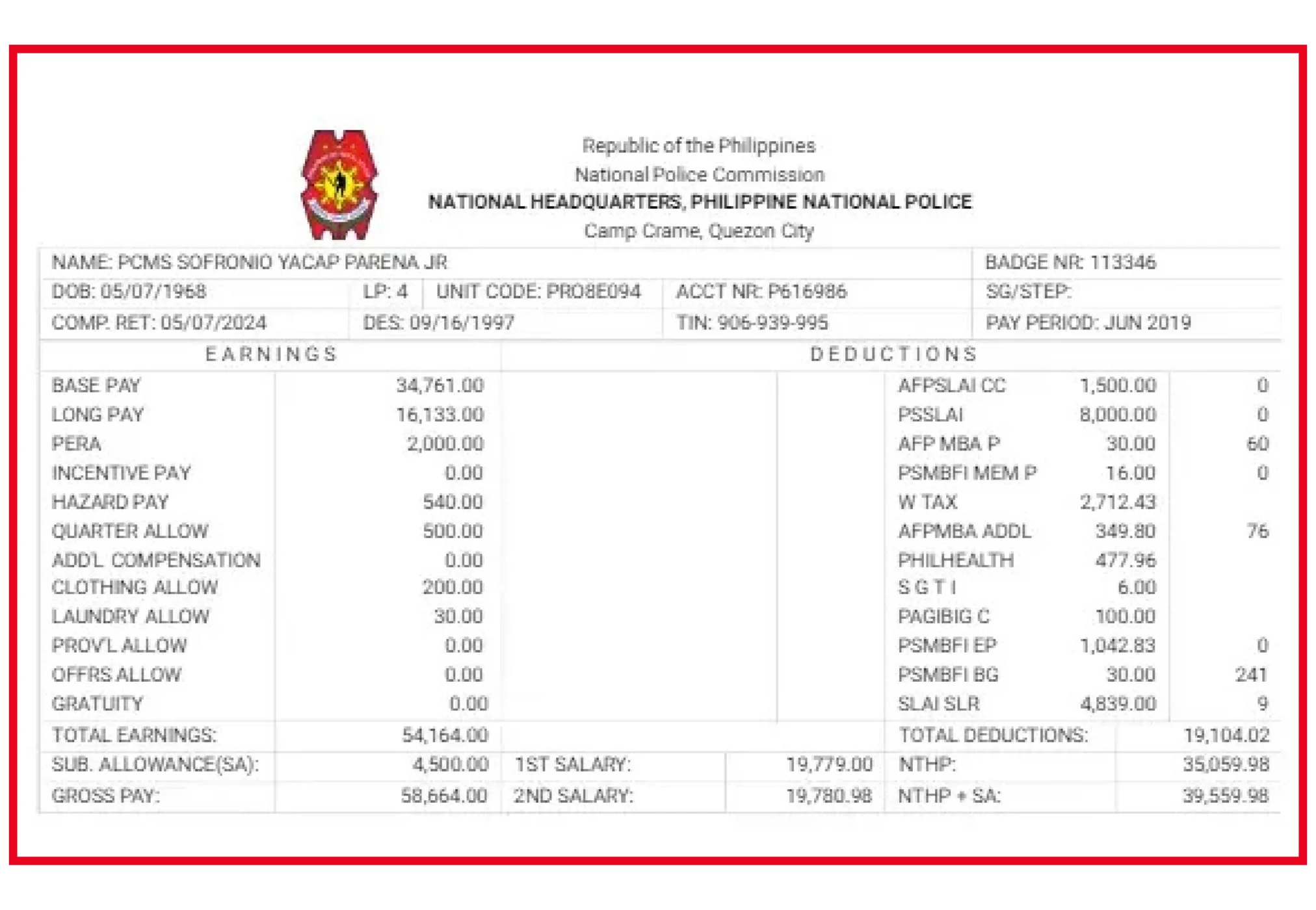 PNP Payslip Format