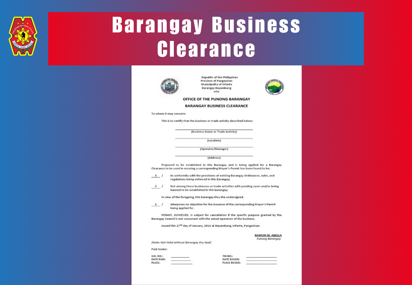 Barangay Business Clearance Sample