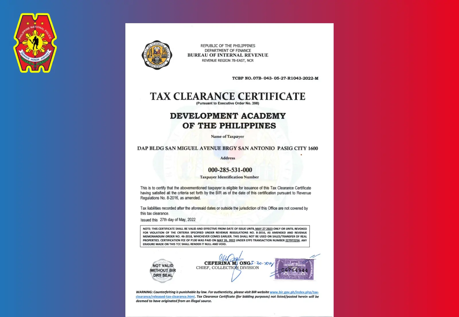 Tax Clearance Certificate Sample