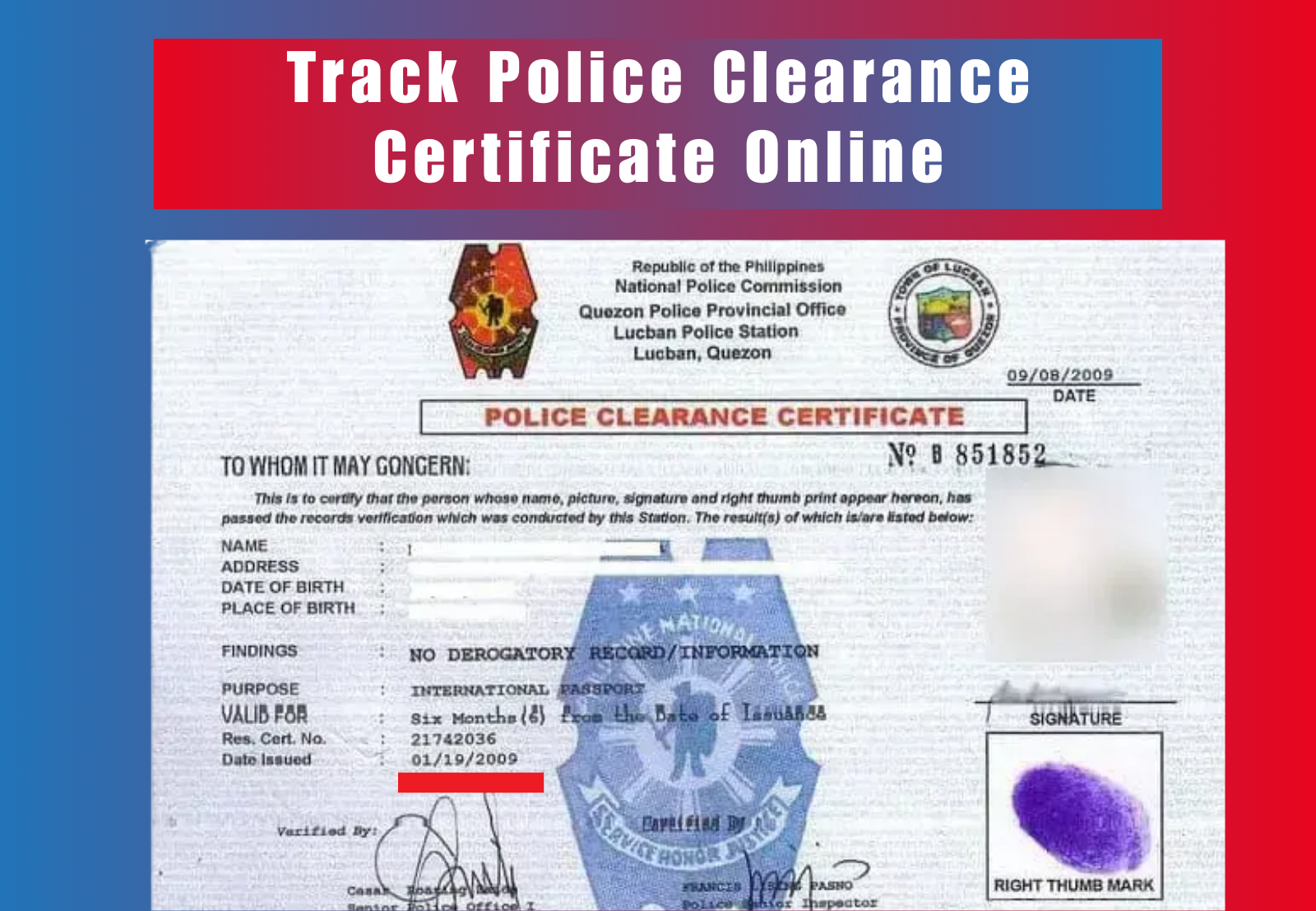 Track Police Clearance Certificate Online